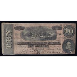 1864 $10 The Confederate States of America Note
