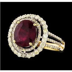 14KT Yellow Gold 3.96ct Ruby and Diamond Ring