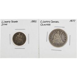 1882 Liberty Seated Dime & 1877 Liberty Seated Quarter Coins