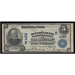 1902 $5 The Hudson National Bank of Jersey City, NJ National Currency Note