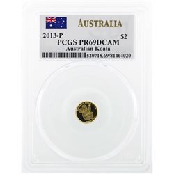 2013-P $2 Australia Mini Koala Gold Coin PCGS PR69DCAM