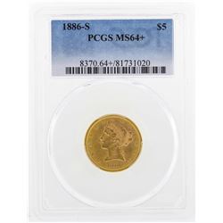 1886-S $5 Liberty Head Half Eagle Gold Coin PCGS MS64+