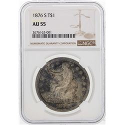 1876 $1 Seated Liberty Trade Dollar Coin NGC AU55