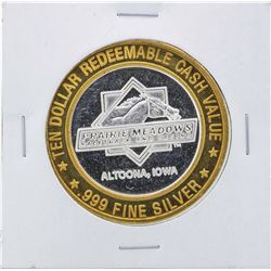 .999 Silver Prairie Meadows Racetrack $10 Casino Gaming Token Limited Edition