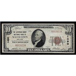 1929 $10 The Jefferson County National Bank of Watertown, NY National Currency N