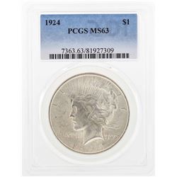1924 $1 Peace Silver Dollar Coin PCGS MS63