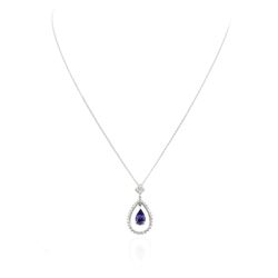 14KT White Gold 1.53ct Tanzanite and Diamond Pendant With Chain