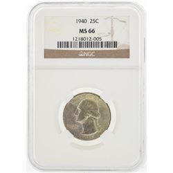 1940 Quarter Dollar Coin NGC MS66