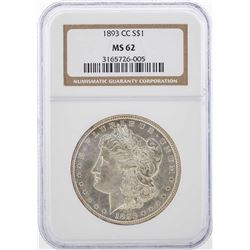 1893-CC $1 Morgan Silver Dollar Coin NGC MS62