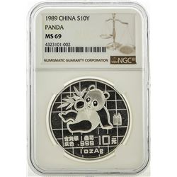 1989 China 10 Yuan Silver Panda Coin NGC MS69
