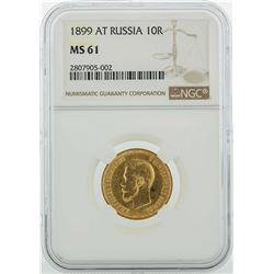 1899-AT Russia 10 Roubles Gold Coin NGC MS61