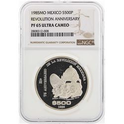 1985MO Mexico 500 Pesos Revolution Anniversary Silver Coin NGC PF65 Ultra Cameo