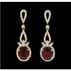 14KT Yellow Gold 10.95ctw Ruby and Diamond Earrings