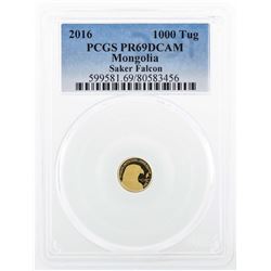 2016 Mongolia 1000 Tug Saker Falcon Gold Coin PCGS PR69DCAM