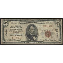 1929 $5 National Bank Note of San Francisco California Charter #13044