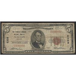 1929 $5 National Bank Note of Wabash Indiana Charter #6309