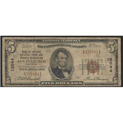 1929 $5 National Bank Note of San Francisco California Charter #13044