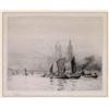 Image 1 : William Lionel Wyllie (1851-1931), British, LUGGERS ON THE THAMES, Etching and drypoint; signed...