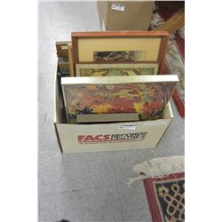 BOX OF VINTAGE ASSORTED PICTURES AND FRAMES