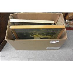 BOX OF VINTAGE ASSORTED PICTURES AND FRAMES