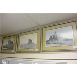 THREE FRAMED VINTAGE PRINTS OF BUILDINGS