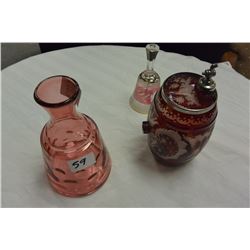 THREE PIECES OF VINTAGE CRANBERRY GLASS