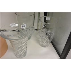 THREE LARGE CRYSTAL VASES