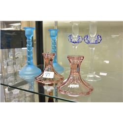 THREE PAIRS OF GLASS CANDLESTICKS