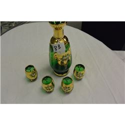 GREEN AND ENAMEL DECANTER SET