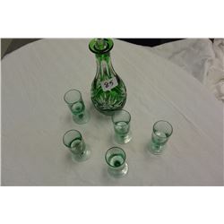 GREN DECANTER AND FIVE GLASSES