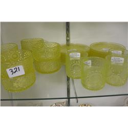 SHELF LOT OF VASELINE GLASSWARE