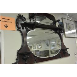 CARVED VICTORIAN WALNUT OVER MANTLE MIRROR