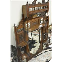 MAHOGANY OVER MANTLE CARVED MIRROR