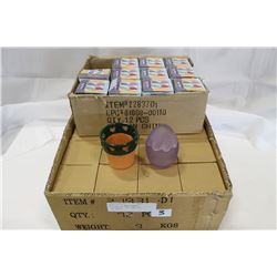 CASE OF 72 NEW CERAMIC DECORATIVE POTS AND EGG