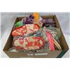 Image 1 : TWO BOXES OF NEW SLIPPERS AND HOUSEHOLD AND PLASTIC BIN