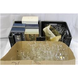 BOX AND TWO CRATES OF PARTY GLASSES