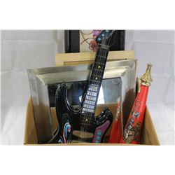 BOX OF MIRROR AND PICTURES AND GUITAR