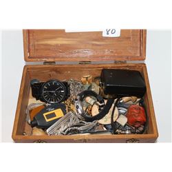 VINTAGE JEWELLRY BOX WITH WATCHES ETC