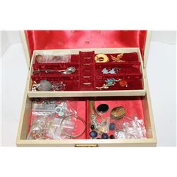 JEWELLRY BOX WITH STERLING AND COSTUME JEWELLRY