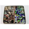 Image 1 : TIN OF VINTAGE MARBLES AND BUTTONS