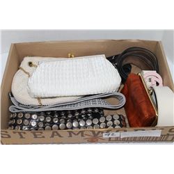 TRAY OF DESIGNER BELTS AND PURSES