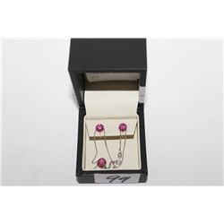 STERLING WITH PINK STONE PENDANT NECKLACE AND EARRING