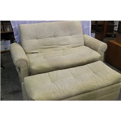 ROLLED ARM CLICK-CLACK SOFA BED WITH STORAGE AND OTTOMAN
