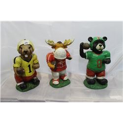 THREE DECORATIVE FOOTBALL ANIMAL FIGURES