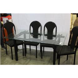 MODERN BEVELLED GLASS TOP TABLE AND 4 CHAIRS
