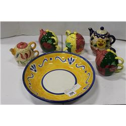 ITALIAN POTTERY BOWL AND FIVE TEAPOT CUP SETS