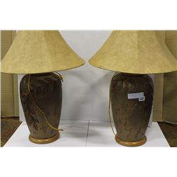 PAIR OF LARGE POTTERY TABLE LAMPS WITH SHADES