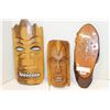 Image 1 : TWO WOOD MASKS AND BURL CLOCK