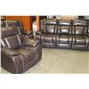 Image 1 : 3 PC NEW BROWN LEATHER SOFA SET