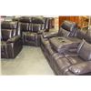 Image 2 : 3 PC NEW BROWN LEATHER SOFA SET